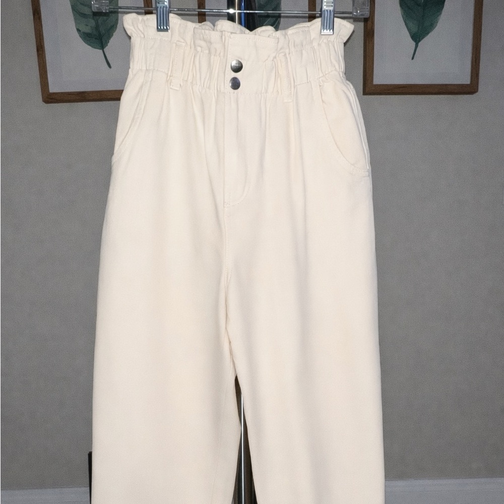 H&M Off-White Paperbag Waist Trousers